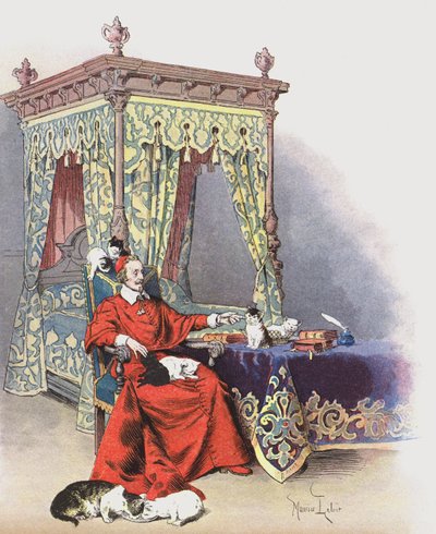 Richelieu gioca con i suoi gatti domestici da Maurice Leloir
