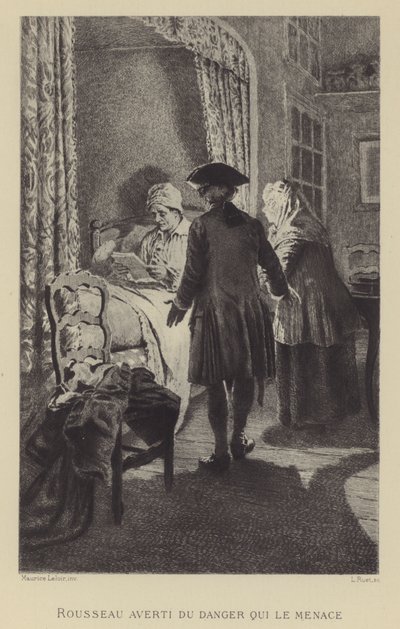 Rousseau avvertito del pericolo che lo minaccia (incisione) da Maurice Leloir