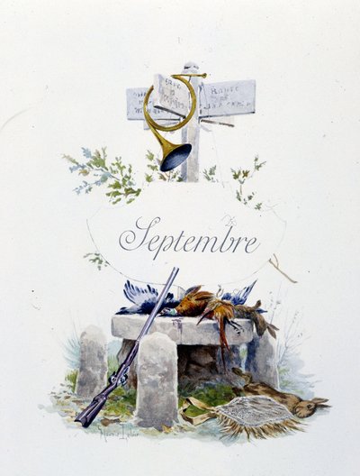 Settembre "La Chanson du mois" di Jérôme Doucet, illustrazione - Maurice Leloir, ed. Reims 1904. L. Michaud da Maurice Leloir
