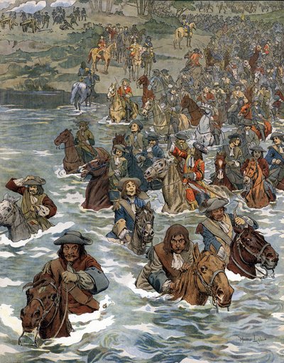 Il passaggio del Reno (12 giugno 1672) delle truppe di Luigi XIV, noto come il Re Sole da Maurice Leloir