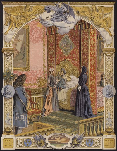 Il re morente Luigi XIV abbraccia il giovane Luigi XV per l