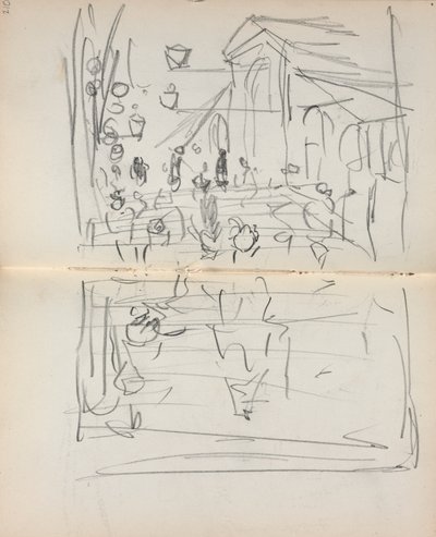 Quaderno degli schizzi italiano: Ponte con figure (pagina 209 e 210) da Maurice Prendergast