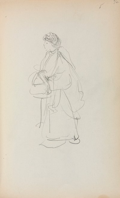 Quaderno di schizzi italiano: Donna in piedi che tiene una borsa (pagina 56) da Maurice Prendergast