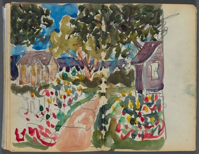 Sketchbook- The Granite Shore Hotel, Rockport, pagina 016 e 17: Case e giardini da Maurice Prendergast