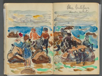 Sketchbook- The Granite Shore Hotel, Rockport, pagina 034 e 35: Bambini su una spiaggia da Maurice Prendergast