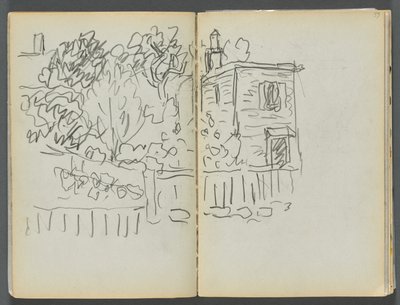Sketchbook- The Granite Shore Hotel, Rockport, pagina 054 e 55: Casa e giardino recintato da Maurice Prendergast