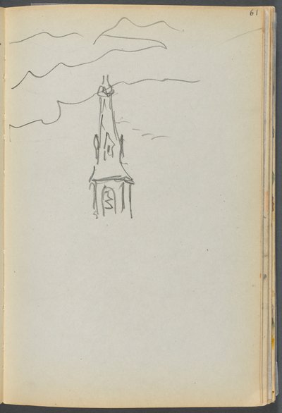 Libro di schizzi - The Granite Shore Hotel, Rockport, pagina 061: Guglia della chiesa con cielo da Maurice Prendergast