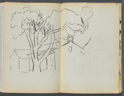 Libro di schizzi - Il Granite Shore Hotel, Rockport, pagina 106 e 107: Albero con case da Maurice Prendergast