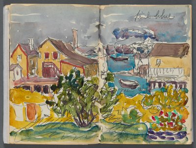 Libro di schizzi - Il Granite Shore Hotel, Rockport, pagine 128 e 129: Case sul porto da Maurice Prendergast