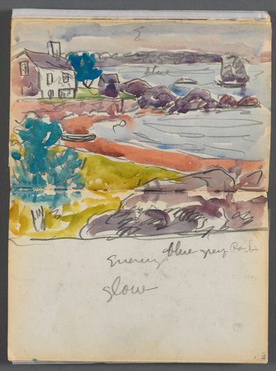Libro di schizzi - The Granite Shore Hotel, Rockport, pagine 138 e 139: "Bagliore della sera". da Maurice Prendergast