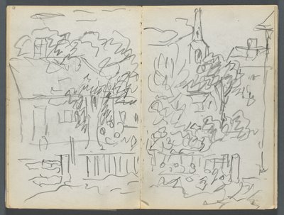 Sketchbook, The Dells, N° 127, pagina 084 e 85: Paesaggio con case e guglie da Maurice Prendergast
