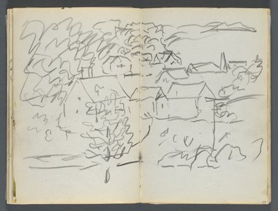 Taccuino di schizzi, The Dells, n. 127, pag. 108 e 109: Paesaggio con case da Maurice Prendergast
