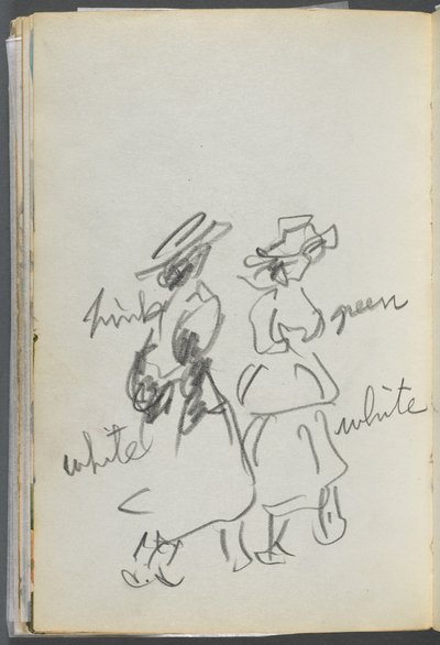 Sketchbook, The Dells, N° 127, pagina 144: Due figure che camminano con annotazioni a colori da Maurice Prendergast