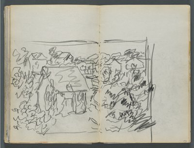 Sketchbook, The Dells, N° 127, pagina 154 e 155: Paesaggio con case da Maurice Prendergast