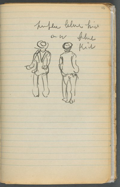 Taccuino di schizzi, pagina 040: Appunti e due figure da Maurice Prendergast