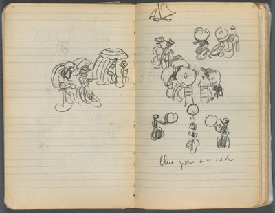 Taccuino di schizzi, pagina 110 e 111: Studio per figure su una spiaggia da Maurice Prendergast