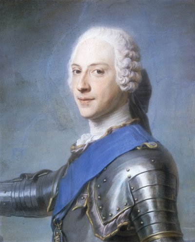 Ritratto del principe Carlo Edoardo Stuart, busto, di profilo a sinistra, la testa girata in avanti, il braccio destro alzato da Maurice Quentin de La Tour
