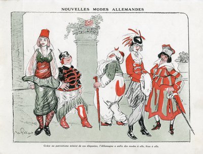 Illustrazione di Maurice Radiguet in Moda in Germania, ca. 1915 - Nuove mode tedesche - Guerra del 14-18, Germania Prussia, Turchia, Moda, Triplice - Donne da Maurice Radiguet