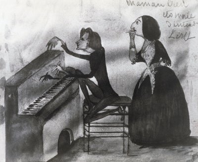 Caricatura di Franz Liszt (1811-1886) e George Sand (1804-1876) a Nohant nel 1832, disegno di Maurice Sand (1825-1889) da Maurice Sand