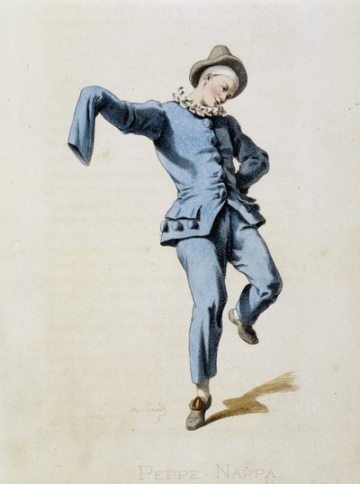 Peppe Nappa (Pierrot o Peppe-Nappa) da Masques et bouffons (Commedia italiana), testo e disegni di Maurice Sand, stampe di A. Manceau, prefazione di Georges Sand, Parigi, Michel Lévy Frères da Maurice Sand