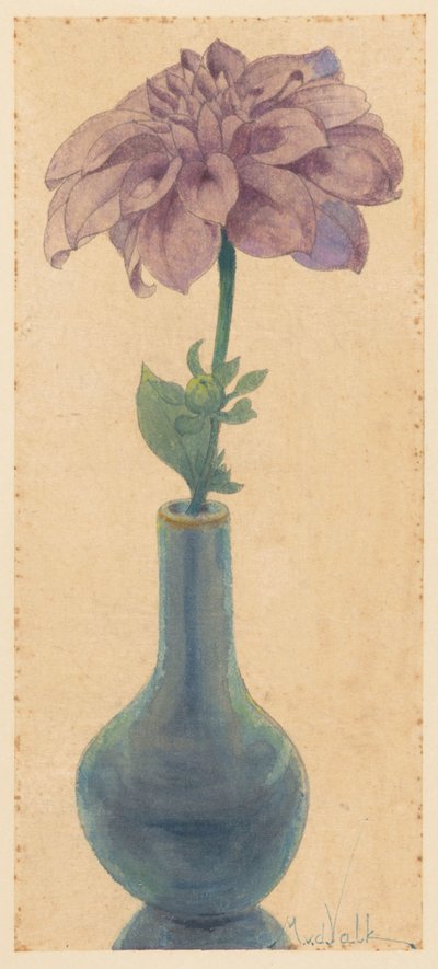 Vaso di vetro blu con dalia lilla da Maurits van der Valk