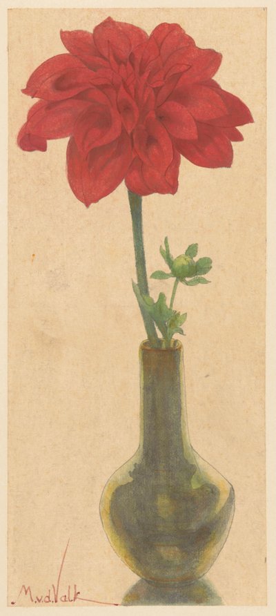 Vaso di vetro con dalia rossa da Maurits van der Valk