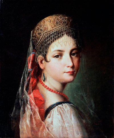 Ritratto di una giovane donna in Sarafan e Kokoshnik, anni 1820 da Mauro Gandolfi