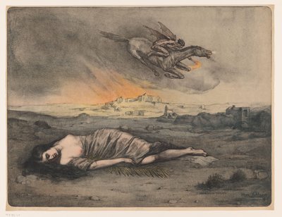 Donna sdraiata e cavaliere volante con torcia da Max Alexander Alandt (signed by artist)