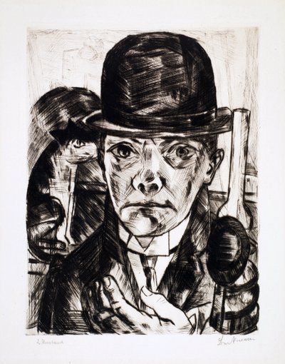 Autoritratto con bombetta. Incisione di Max Beckmann (1884-1950) da Max Beckmann