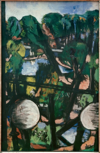 Vista sul giardino zoologico con sfere bianche (Immagine del parco) da Max Beckmann