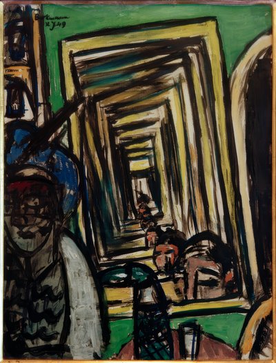 Interno di caffè con specchio da gioco da Max Beckmann