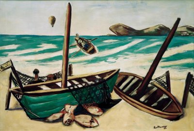 Paesaggio costiero con mongolfiera da Max Beckmann