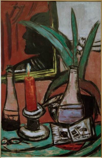 Autoritratto nel grande specchio con candela da Max Beckmann