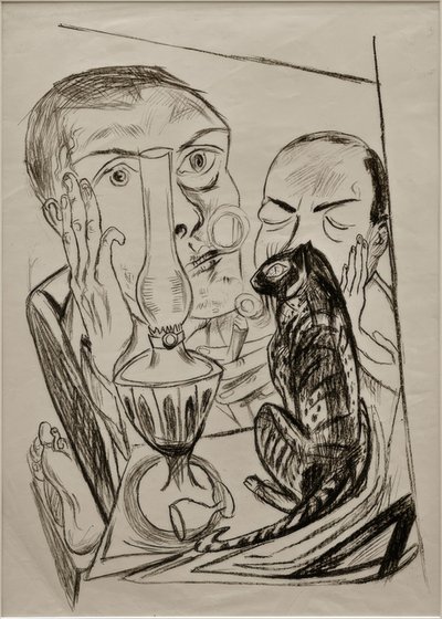 Autoritratto con gatto e lampada da Max Beckmann