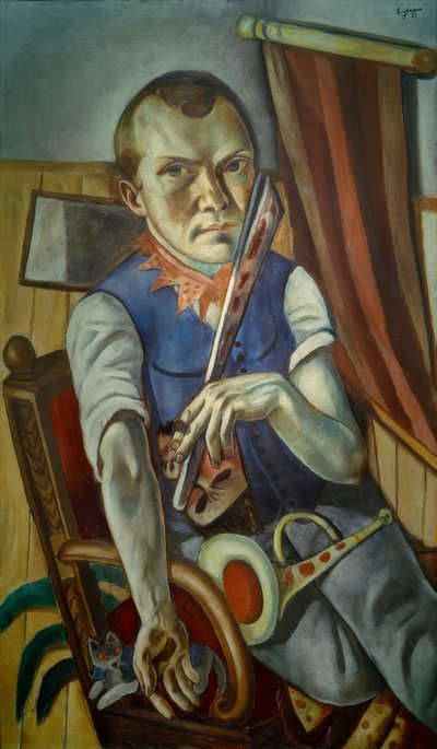 Autoritratto con frusta e tromba (Autoritratto come clown) da Max Beckmann
