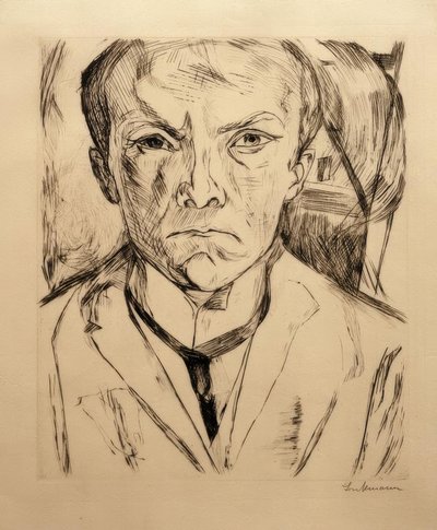 Autoritratto di fronte, con sfondo di frontone di casa da Max Beckmann