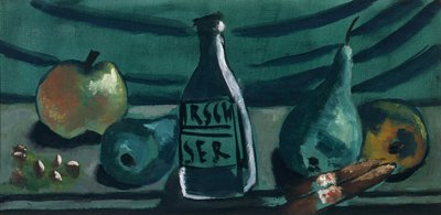 Natura morta con mela e pera (Natura morta con bottiglia di Cherry Brandy) da Max Beckmann