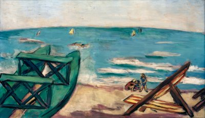 Spiaggia con barca e sedia a sdraio da Max Beckmann