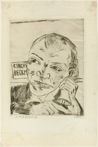 Il banditore (Autoritratto), tavola uno da Der Jahrmarkt da Max Beckmann