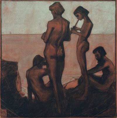 Quattro giovani uomini al mare (Giovani uomini al mare – Quattro figure maschili al mare) da Max Beckmann