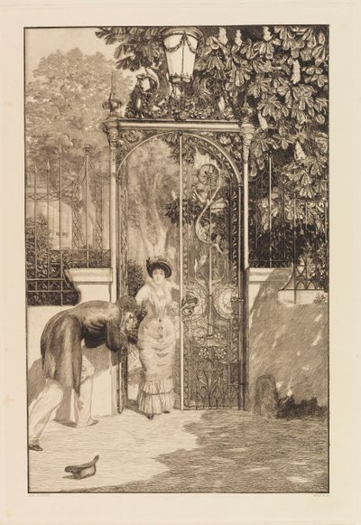 Al cancello dalla serie Un amore, Opus X, 1887 da Max Klinger