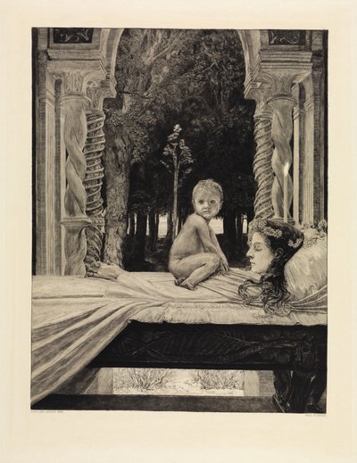 Madre e bambino (Madre morta) (Sulla morte, seconda parte, opus XI, tavola 9) da Max Klinger