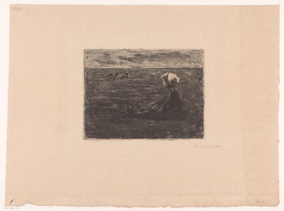 Giovane pastorella seduta nel campo da Max Liebermann (signed by artist)