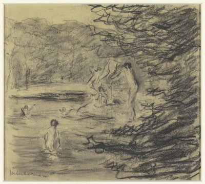 Ragazzi che fanno il bagno in uno stagno nel bosco da Max Liebermann