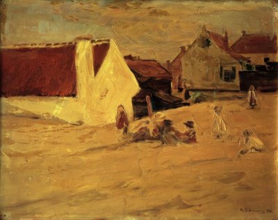 Piazza del villaggio con bambini che giocano da Max Liebermann