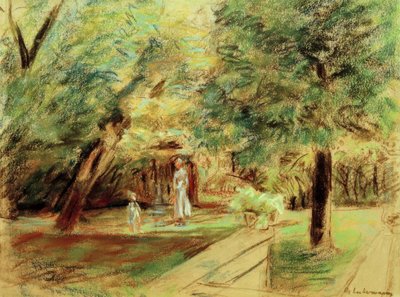 Nipote con bambinaia davanti ai giardini di siepi da Max Liebermann