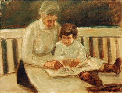 Nipote e bambinaia sulla panchina del giardino da Max Liebermann