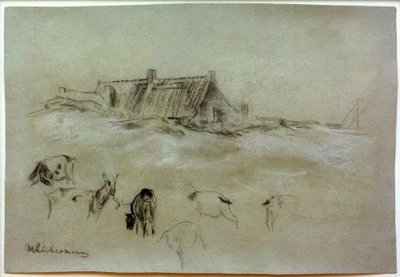 M. Liebermann, Case sulla spiaggia, capre in primo piano da Max Liebermann