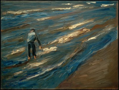 Pescatori di conchiglie sulla spiaggia - Mare blu da Max Liebermann