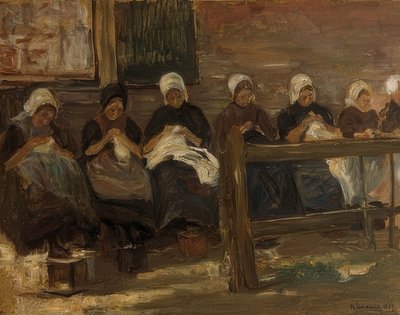 Ragazze che cuciono a Huyzen - Studio con sette figure da Max Liebermann